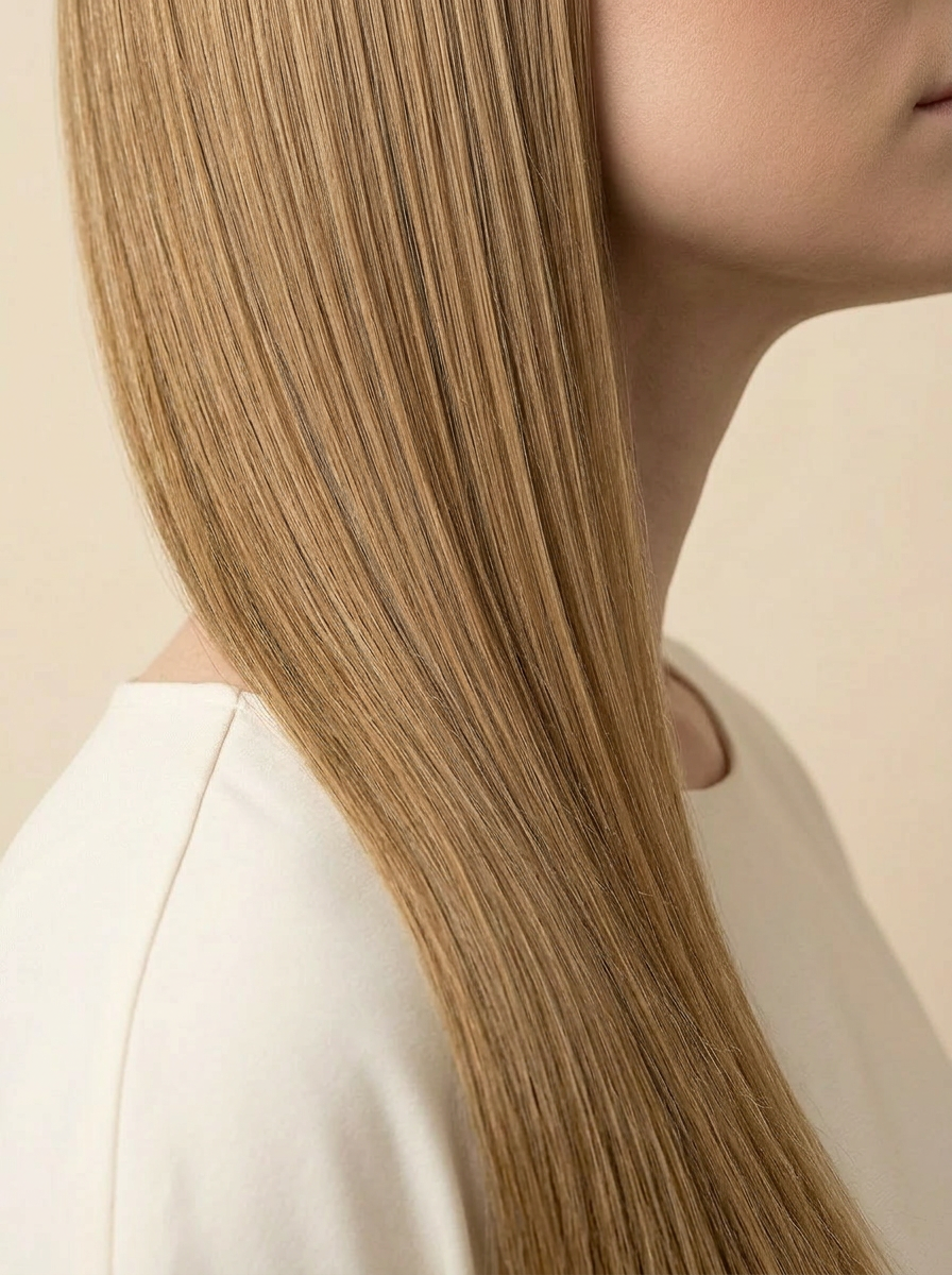8 Medium Blonde hair colour — Side close-up